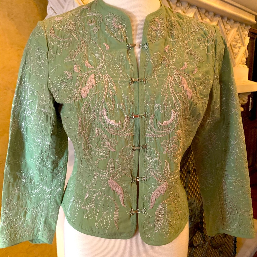 Gianni Bini sage green embroidered jacket